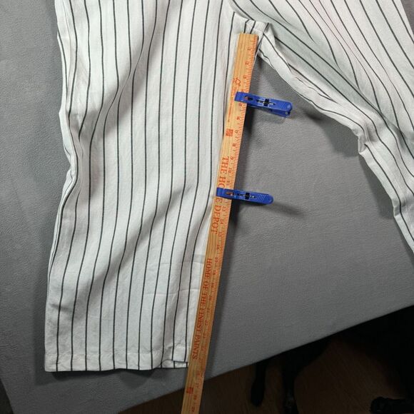 Loft Womens Linen Blend Jumpsuit XL White Black Stripe Sleeveless Wide Leg Boho - Picture 8 of 11